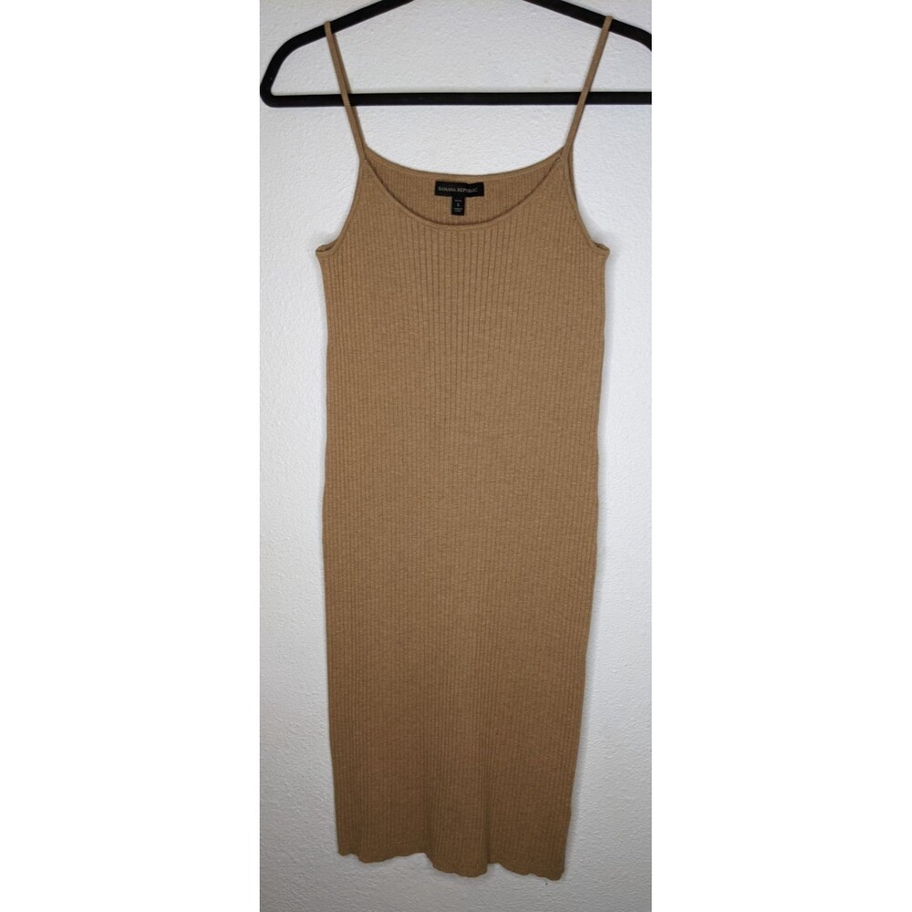 BANANA REPUBLIC Beige Ribbed Camisole Strappy Sleeve Fitted Dress Small  $129 - Picture 3 of 10